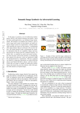 Semantic Image Synthesis via Adversarial Learning