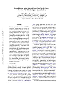 Cross-Lingual Induction and Transfer of Verb Classes Based on Word
  Vector Space Specialisation