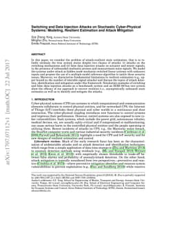 Switching and Data Injection Attacks on Stochastic Cyber-Physical
  Systems: Modeling, Resilient Estimation and Attack Mitigation