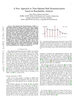 A New Approach to Time-Optimal Path Parameterization based on
  Reachability Analysis