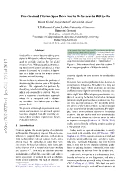 Fine Grained Citation Span for References in Wikipedia