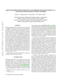 Joint Background Reconstruction and Foreground Segmentation via A
  Two-stage Convolutional Neural Network