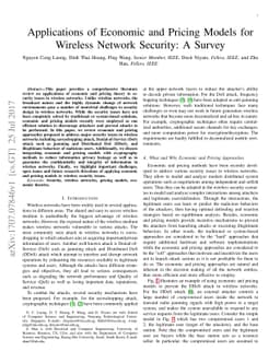 Applications of Economic and Pricing Models for Wireless Network
  Security: A Survey