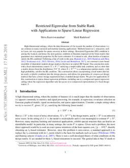 Restricted Eigenvalue from Stable Rank with Applications to Sparse
  Linear Regression
