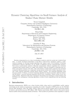 Dynamic Clustering Algorithms via Small-Variance Analysis of Markov
  Chain Mixture Models
