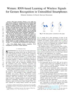 Wisture: RNN-based Learning of Wireless Signals for Gesture Recognition
  in Unmodified Smartphones