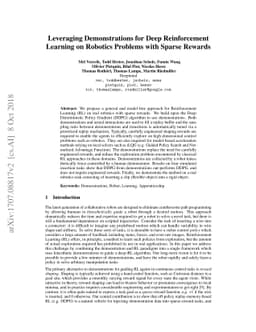Leveraging Demonstrations for Deep Reinforcement Learning on Robotics
  Problems with Sparse Rewards