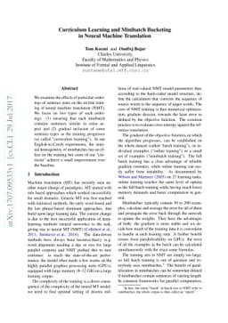 Curriculum Learning and Minibatch Bucketing in Neural Machine
  Translation