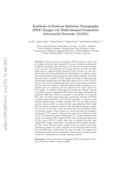 Synthesis of Positron Emission Tomography (PET) Images via Multi-channel
  Generative Adversarial Networks (GANs)
