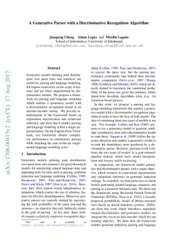 A Generative Parser with a Discriminative Recognition Algorithm