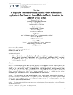 A Unique One-Time Password Table Sequence Pattern Authentication:
  Application to Bicol University Union of Federated Faculty Association, Inc.
  (BUUFFAI) eVoting System