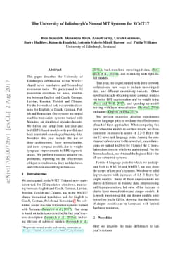 The University of Edinburgh's Neural MT Systems for WMT17