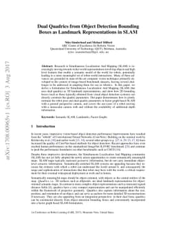 Dual Quadrics from Object Detection BoundingBoxes as Landmark
  Representations in SLAM