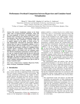 Performance Overhead Comparison between Hypervisor and Container based
  Virtualization