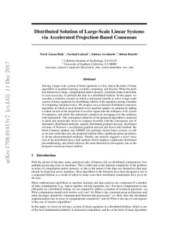 Distributed Solution of Large-Scale Linear Systems via Accelerated
  Projection-Based Consensus