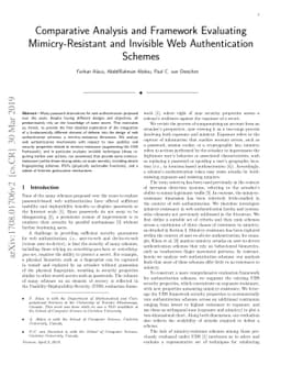 Comparative Analysis and Framework Evaluating Mimicry-Resistant and
  Invisible Web Authentication Schemes