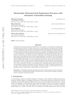 Intrinsically Motivated Goal Exploration Processes with Automatic
  Curriculum Learning