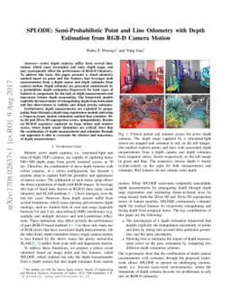 SPLODE: Semi-Probabilistic Point and Line Odometry with Depth Estimation
  from RGB-D Camera Motion