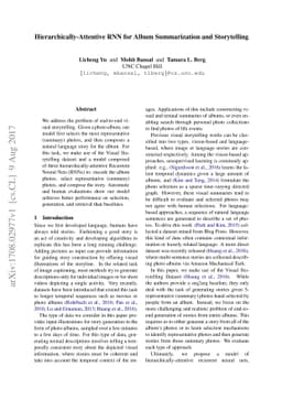 Hierarchically-Attentive RNN for Album Summarization and Storytelling