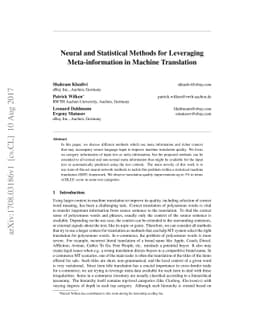 Neural and Statistical Methods for Leveraging Meta-information in
  Machine Translation