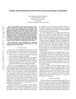 Analysis of Convolutional Neural Networks for Document Image
  Classification