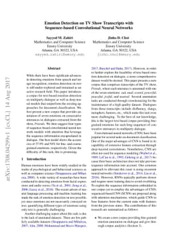 Emotion Detection on TV Show Transcripts with Sequence-based
  Convolutional Neural Networks