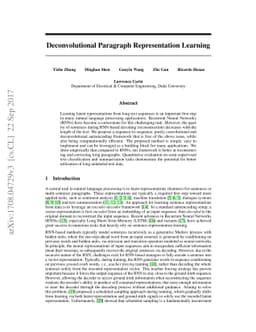 Deconvolutional Paragraph Representation Learning