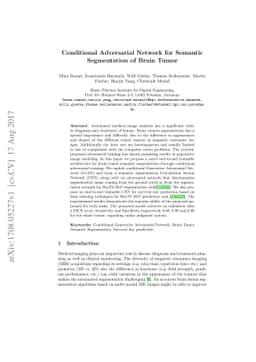 Conditional Adversarial Network for Semantic Segmentation of Brain Tumor