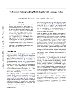Cold Fusion: Training Seq2Seq Models Together with Language Models