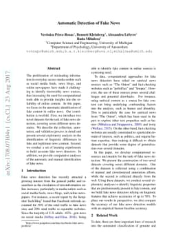 Automatic Detection of Fake News