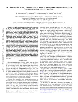 Deep learning with convolutional neural networks for decoding and
  visualization of EEG pathology