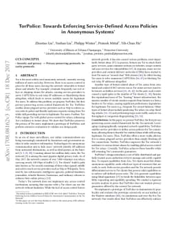 TorPolice: Towards Enforcing Service-Defined Access Policies in
  Anonymous Systems
