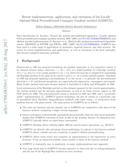 Recent implementations, applications, and extensions of the Locally
  Optimal Block Preconditioned Conjugate Gradient method (LOBPCG)
