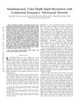 Simultaneously Color-Depth Super-Resolution with Conditional Generative
  Adversarial Network