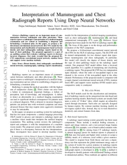 Interpretation of Mammogram and Chest X-Ray Reports Using Deep Neural
  Networks - Preliminary Results