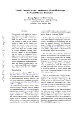 Transfer Learning across Low-Resource, Related Languages for Neural
  Machine Translation