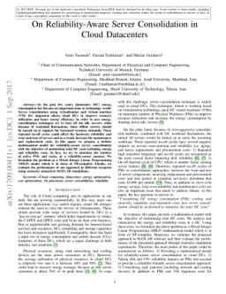 On Reliability-Aware Server Consolidation in Cloud Datacenters