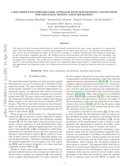A Recurrent Encoder-Decoder Approach with Skip-filtering Connections for
  Monaural Singing Voice Separation