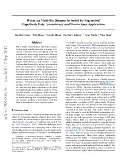 When can Multi-Site Datasets be Pooled for Regression? Hypothesis Tests,
  $\ell_2$-consistency and Neuroscience Applications