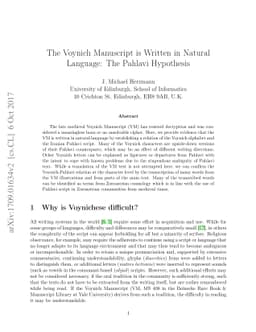 The Voynich Manuscript is Written in Natural Language: The Pahlavi
  Hypothesis