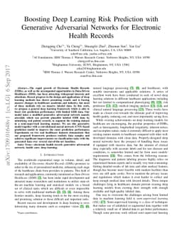 Boosting Deep Learning Risk Prediction with Generative Adversarial
  Networks for Electronic Health Records