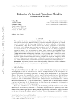 Estimation of a Low-rank Topic-Based Model for Information Cascades