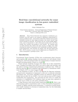 Real-time convolutional networks for sonar image classification in
  low-power embedded systems