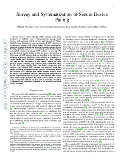 Survey and Systematization of Secure Device Pairing