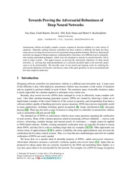 Towards Proving the Adversarial Robustness of Deep Neural Networks