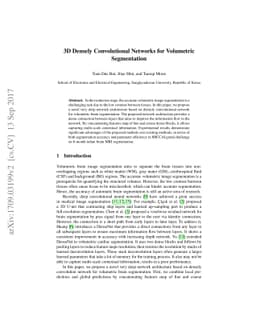 3D Densely Convolutional Networks for Volumetric Segmentation