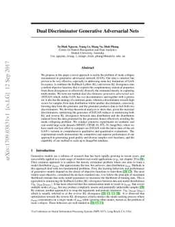 Dual Discriminator Generative Adversarial Nets