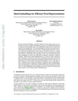 Hash Embeddings for Efficient Word Representations