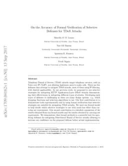 On the Accuracy of Formal Verification of Selective Defenses for TDoS
  Attacks