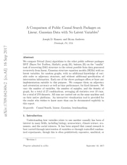 A Comparison of Public Causal Search Packages on Linear, Gaussian Data
  with No Latent Variables